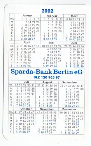 Kalender Scheckkartenformat, 2002, Werbung: Sparda-Bank Berlin e.G.