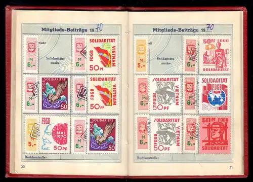 FDGB-Ausweis, mit vielen Beitrags- und Spendenmarken, 1961 - 1970