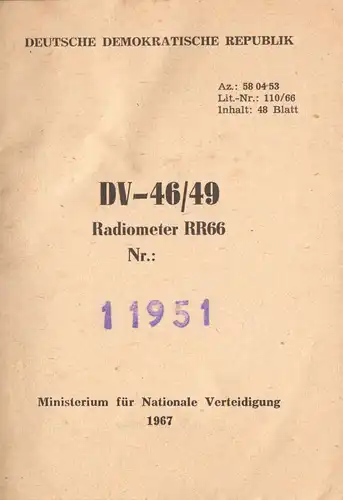 Ministerium für Nationale Verteidigung der DDR, DV-46/49, Radiometer RR66, 1967