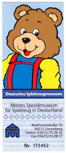 Eintrittskarte, Deutsches Spielzeugmuseum Sonneberg, um 2010