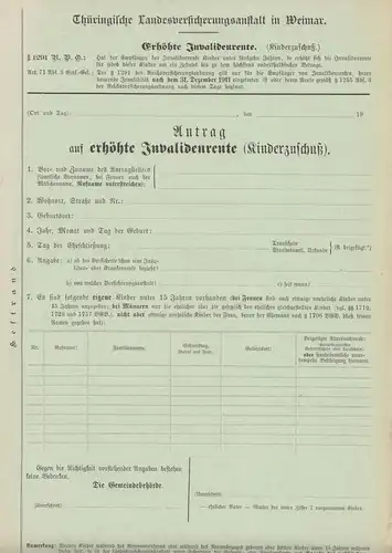 Thüringische Landesversicherungsanstalt Weimar, Antrag erh. Invalidenrente, 1915