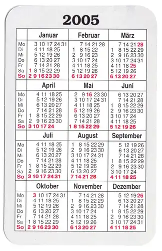 Kalender Scheckkartenformat, 2005, Werbung: Hardersbeck Auktionen, Berlin