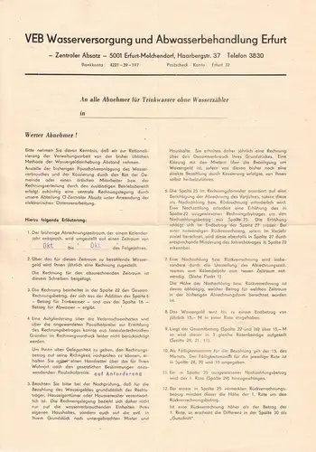 Information des VEB Wasserversorgung und Abwasserbehandlung Erfurt, um 1970
