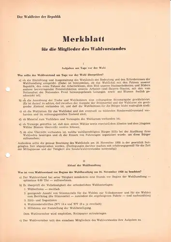 Merkblatt für die Mitglieder des Wahlvorstandes, Volkskammerwahlen, 16.11.1958