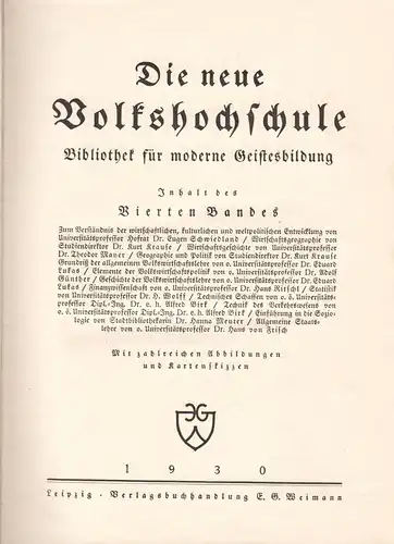 Die neue Volkshochschule - Bibliothek für moderne Geistesbildung, Bd. 4, 1930