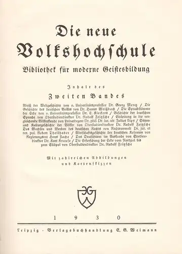 Die neue Volkshochschule - Bibliothek für moderne Geistesbildung, Bd. 2, 1930