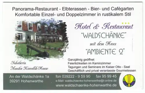 Kalender Scheckkartenformat, 2009, Werbung: Hotel  "Waldschänke", Hohenwarthe