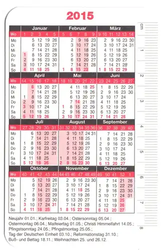 Kalender Scheckkartenformat, 2015, Werbung: Zwinger vom Sebnitztal