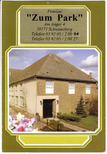 tour. Prospekt, Schwaneberg Bördekreis, Pension "Zum Park", um 1995
