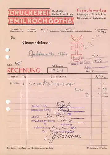 Rechnung, Druckerei Emil Koch, Gotha, 1940