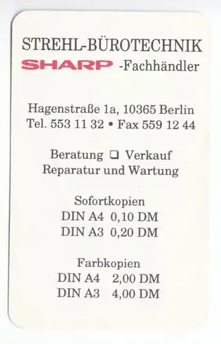 Kalender Scheckkartenformat, 1995, Werbung: Strehl Bürotechnik, Berlin Lichtenb.