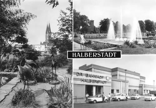 AK, Halberstadt, drei Abb. u.a. Bahnhof, 1985