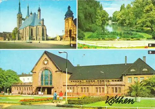 AK, Köthen, drei Abb., u.a. Bahnhof, 1978