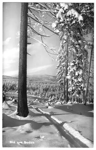 AK, Harz, winterlicher Blick zum Brocken, 1960