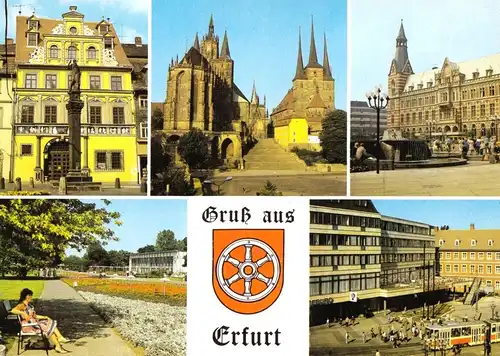 AK, Erfurt, fünf Abb., Wappen, 1989