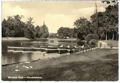 AK, Wörlitz, Wörlitzer Park, Gondelstation, 1962