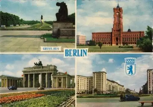 AK, Berlin Mitte, 4 Abb., u.a. Brandenburger Tor, 1961