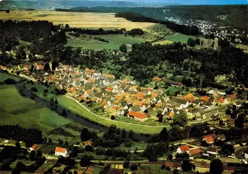 AK, Helmarshausen, Luftbildansicht mit Bahnlinie, 1971