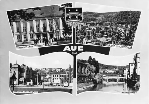 AK, Aue Sa., vier Abb., gestaltet, 1962