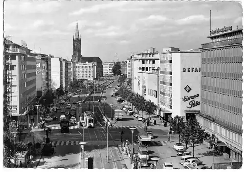 AK, Düsseldorf, Berliner Allee, belebt, Straßenbahn, 1961