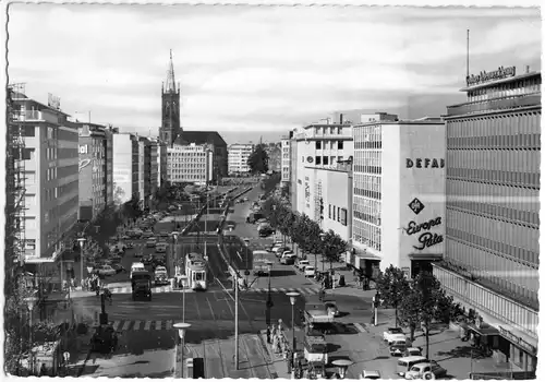 AK, Düsseldorf, Berliner Allee, belebt, Straßenbahn, 1959