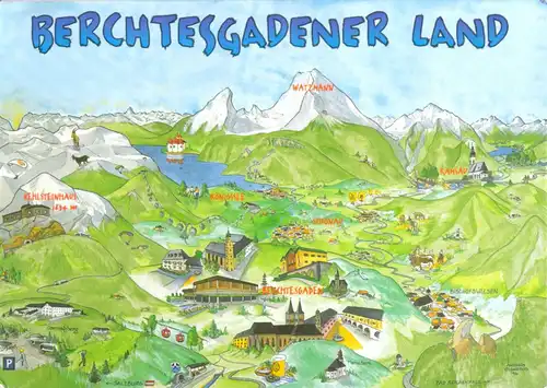 AK, Berchtesgadener Land, Reliefkarte mit Sehenswürdigkeiten,  2000