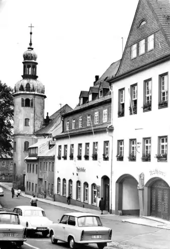 AK, Wolkenstein Erzgeb., Markt mit Blick zum Ratskeller, 1977