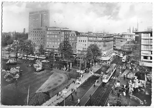AK, Düsseldorf, Corneliusplatz an der Königsallee, Straßenbahn, 1963