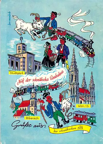 AK, Stuttgart, Grüße aus der Schwäbischen Alb., Humorkarte, 1968