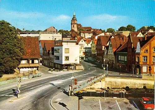 AK, Backnang Württ., Aspacher Brücke mit Stadtturm, 1985