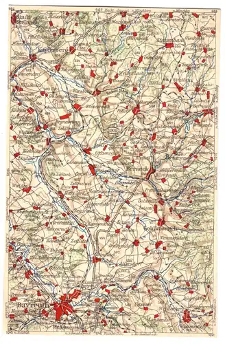 AK mit Landkarte, Areal nordöstlich von Bayreuth, um 1923
