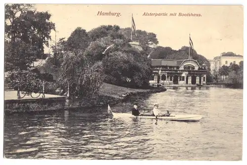 AK, Hamburg, Alsterpartie mit Bootshaus, Paddelboot, 1916