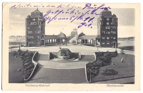 AK, Duisburg - Ruhrort, Auffahrt zur Rheinbrücke, 1921