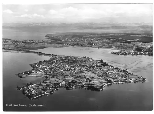 AK, Insel Reichenau Bodensee, Luftbildtotale, um 1970