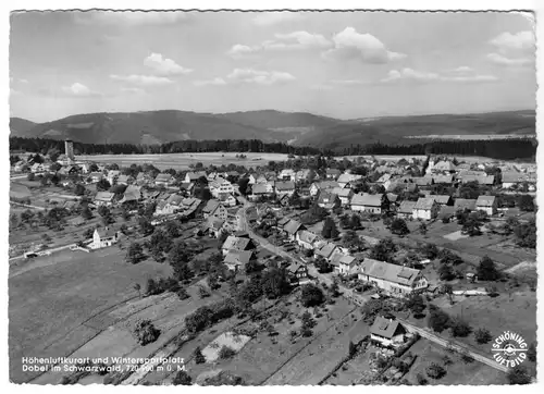 AK, Dobel Schwarzwald, Luftbildtotale, 1959, sauberer SSt-Abschlag