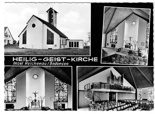 AK, Insel Reichenau Bodensee, Heilig-Geist-Kapelle, vier Abb., gestaltet, 1965