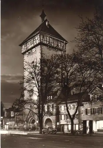 AK, Reutlingen, Tübinger Tor, Nachtansicht, um 1968
