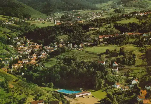 AK, Bühlertal nördl. Schwarzwald, Obertal mit Schwimmbad, Luftbild, um 1980