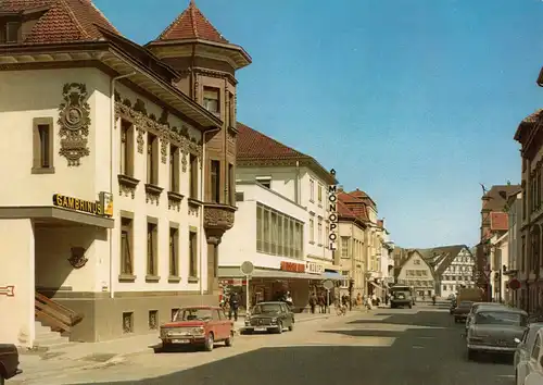 AK, Ebingen Schwäb. Alb., Bahnhofstr., belebt, um 1970