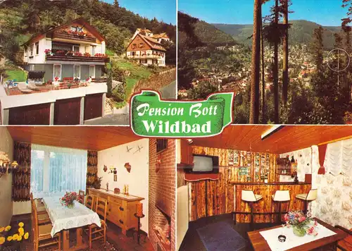 AK, Wildbad Schwarzwald, Pension Bott, vier Abb., um 1975
