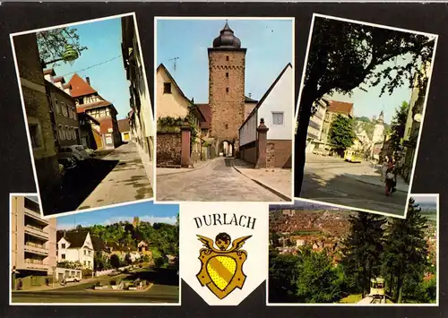 AK, Karlsruhe - Durlach, fünf Abb. und Wappen, 1970