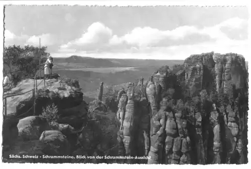 AK, Sächsische Schweiz, Schrammsteine, Blick v. d. Schrammstein-Aussicht, 1957