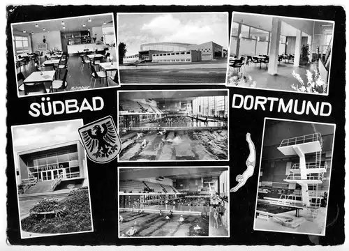 AK, Dortmund, Südbad, sieben Abb., gestaltet, 1964