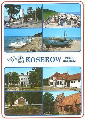 AK, Koserow Usedom, 8 Abb., u.a. Strand, ca. 1996