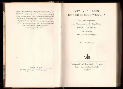 Lieberenz, Paul; Berger, Dr. Arthur; Mit Sven Hedin durch Asiens Wüsten, 1932