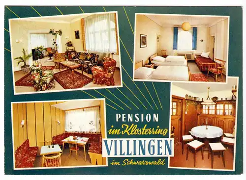 AK, Villingen Schwarzwald, Pension im Klosterring, vier Innenansichten, um 1978