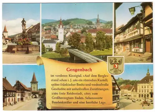 AK, Gengenbach Schwarzwald, fünf Abb., Chronik-Karte, um 1977