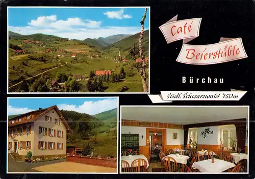 AK, Bürchau Schwarzwald, Café Beierstüble, drei Abb., gestaltet, um 1978