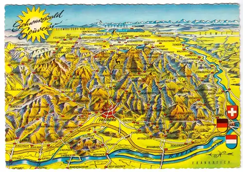 AK, Landkarte auf Ansichtskarte, Schwarzwald Souvenir, 1965
