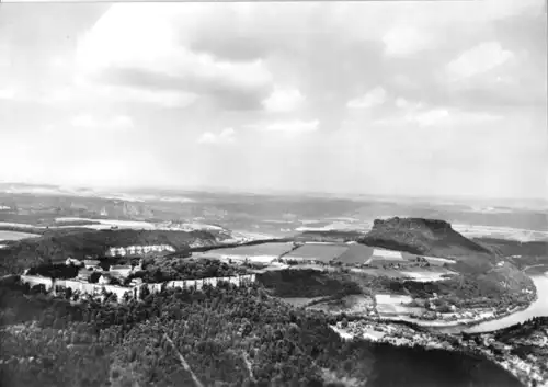 AK, Sächsische Schweiz, Luftbildansicht mit Königstein und Lilienstein, 1977